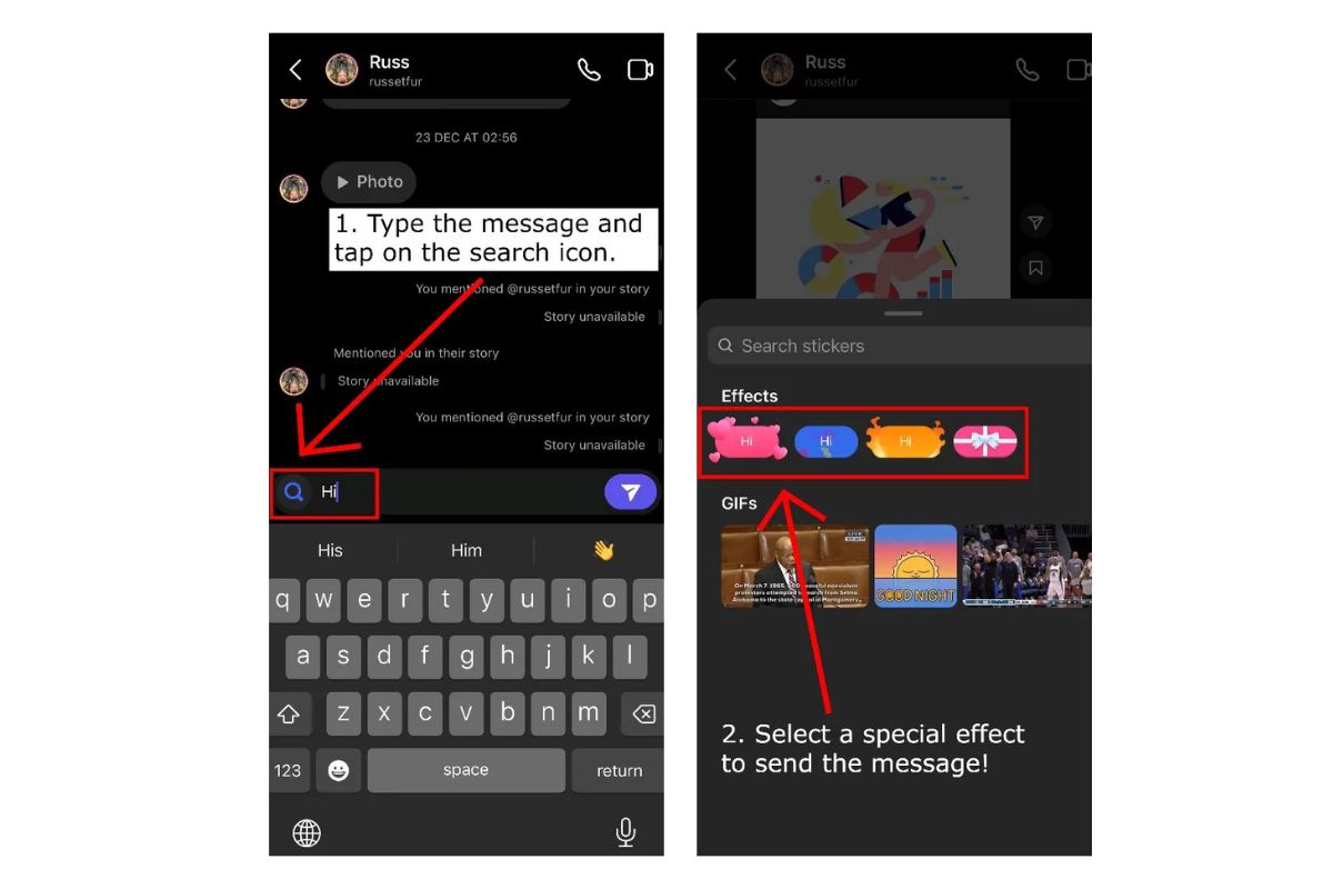 How to add message animation on Instagram
